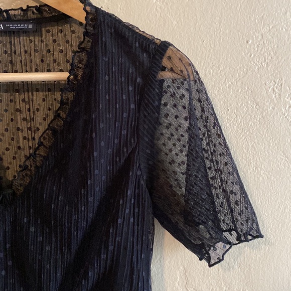 Zara Women’s Black Polka Dot Lace Sheer Dress Size XS - Picture 4 of 9